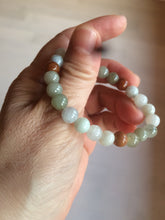 Load image into Gallery viewer, 7-7.6mm 100% natural type A green/white/yellow/brown jadeite jade beads bracelet KS90