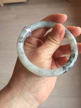 Load image into Gallery viewer, 58.5mm certified Type A 100% Natural icy dark green white with green floating flowers round cut Jadeite Jade bangle BS64-7347