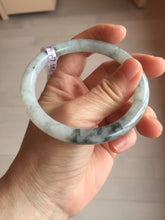 Load image into Gallery viewer, 58.5mm certified Type A 100% Natural icy dark green white with green floating flowers round cut Jadeite Jade bangle BS64-7347