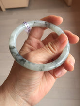 Load image into Gallery viewer, 58.5mm certified Type A 100% Natural icy dark green white with green floating flowers round cut Jadeite Jade bangle BS64-7347