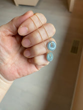 Load image into Gallery viewer, 12.5mm 100% Natural blue gray green safe and sound donut button Guatemala jadeite Jade dangling earring AM76