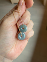 Load image into Gallery viewer, 12.5mm 100% Natural blue gray green safe and sound donut button Guatemala jadeite Jade dangling earring AM76