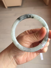 Load image into Gallery viewer, 58.5mm certified Type A 100% Natural icy dark green white with green floating flowers round cut Jadeite Jade bangle BS64-7347
