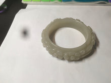 Load image into Gallery viewer, 53mm 100% natural light green/gray/pale pink Quartzite (Shetaicui jade) carved flowers bangle XY90