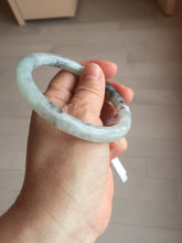 Load image into Gallery viewer, 58.5mm certified Type A 100% Natural icy dark green white with green floating flowers round cut Jadeite Jade bangle BS64-7347