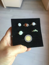 Load image into Gallery viewer, 100% natural type A icy watery light green sunny green brown red clear four-prong jadeite jade ring group PC9