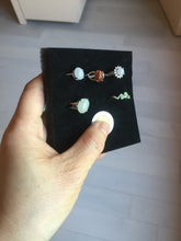 Load image into Gallery viewer, 100% natural type A icy watery light green sunny green brown red clear four-prong jadeite jade ring group PC9