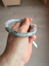 Load image into Gallery viewer, 58.5mm certified Type A 100% Natural icy dark green white with green floating flowers round cut Jadeite Jade bangle BS64-7347