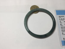 Load image into Gallery viewer, 61.5mm Certified Type A 100% Natural light green/blue/gray with black floating flowers Guatemala slim round cut Jadeite bangle BP217-3791