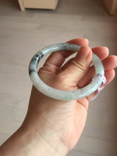 Load image into Gallery viewer, 58.5mm certified Type A 100% Natural icy dark green white with green floating flowers round cut Jadeite Jade bangle BS64-7347
