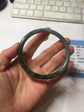 Load image into Gallery viewer, 61.5mm Certified Type A 100% Natural light green/blue/gray with black floating flowers Guatemala slim round cut Jadeite bangle BP217-3791
