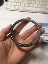 Load image into Gallery viewer, 61.5mm Certified Type A 100% Natural light green/blue/gray with black floating flowers Guatemala slim round cut Jadeite bangle BP217-3791