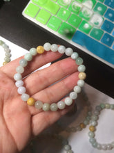 Load image into Gallery viewer, 7-7.6mm 100% natural type A green/white/yellow/brown jadeite jade beads bracelet KS90