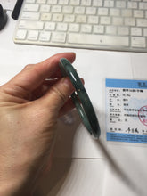 Load image into Gallery viewer, 61.5mm Certified Type A 100% Natural light green/blue/gray with black floating flowers Guatemala slim round cut Jadeite bangle BP217-3791