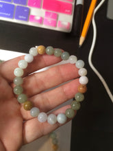Load image into Gallery viewer, 7-7.6mm 100% natural type A green/white/yellow/brown jadeite jade beads bracelet KS90