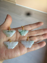 Load image into Gallery viewer, 100% Natural icy watery light green/white 3D Jadeite Jade butterfly pendant AF16