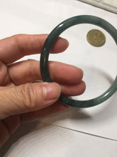 Load image into Gallery viewer, 61.5mm Certified Type A 100% Natural light green/blue/gray with black floating flowers Guatemala slim round cut Jadeite bangle BP217-3791