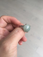 Load image into Gallery viewer, 100% natural type A icy watery light green gray four-prong jadeite jade ring BP137
