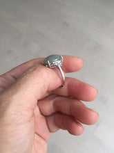 Load image into Gallery viewer, 100% natural type A icy watery light green gray four-prong jadeite jade ring BP137