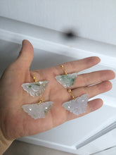 Load image into Gallery viewer, 100% Natural icy watery light green/white 3D Jadeite Jade butterfly pendant AF16