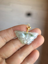 Load image into Gallery viewer, 100% Natural icy watery light green/white 3D Jadeite Jade butterfly pendant AF16