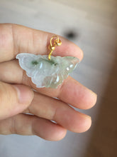 Load image into Gallery viewer, 100% Natural icy watery light green/white 3D Jadeite Jade butterfly pendant AF16