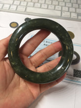 Load image into Gallery viewer, 59.5mm certified 100% Natural dark green/gray (nebula dust) chubby round cut nephrite Jade bangle HE101-0201