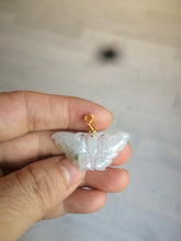 Load image into Gallery viewer, 100% Natural icy watery light green/white 3D Jadeite Jade butterfly pendant AF16