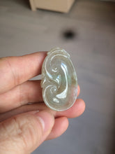 Load image into Gallery viewer, 100% Natural type A dark green/light green/gray jadeite Jade RuYi(如意) pendant BF75