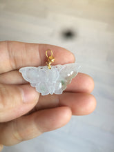 Load image into Gallery viewer, 100% Natural icy watery light green/white 3D Jadeite Jade butterfly pendant AF16