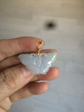 Load image into Gallery viewer, 100% Natural icy watery light green/white 3D Jadeite Jade butterfly pendant AF16