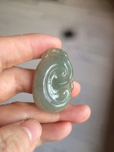 Load image into Gallery viewer, 100% Natural type A dark green/light green/gray jadeite Jade RuYi(如意) pendant BF75
