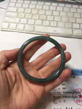 Load image into Gallery viewer, 59.5mm Certified Type A 100% Natural light green/blue/gray Guatemala slim round cut Jadeite bangle BP220-3800