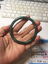 Load image into Gallery viewer, 59.5mm Certified Type A 100% Natural light green/blue/gray Guatemala slim round cut Jadeite bangle BP220-3800