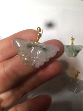 Load image into Gallery viewer, 100% Natural icy watery light green/white 3D Jadeite Jade butterfly pendant AF16