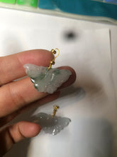 Load image into Gallery viewer, 100% Natural icy watery light green/white 3D Jadeite Jade butterfly pendant AF16
