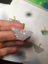 Load image into Gallery viewer, 100% Natural icy watery light green/white 3D Jadeite Jade butterfly pendant AF16