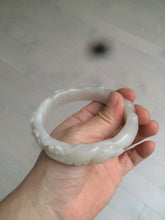 Load image into Gallery viewer, 62.3mm 100% natural pale pink/white carved Plum blossoms Quartzite (Shetaicui jade) bangle SY7