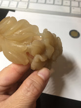 Load image into Gallery viewer, 55.3mm 100% natural yellow brown carved Peony and bow Quartzite (Shetaicui jade) bangle XY98