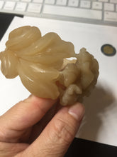 Load image into Gallery viewer, 55.3mm 100% natural yellow brown carved Peony and bow Quartzite (Shetaicui jade) bangle XY98