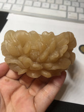 Load image into Gallery viewer, 55.3mm 100% natural yellow brown carved Peony and bow Quartzite (Shetaicui jade) bangle XY98