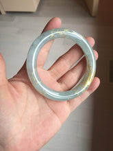 Load image into Gallery viewer, 56.5mm 100% Natural type A light green white carved and golden-painted chubby round cut Jadeite Jade bangle PA170-2942
