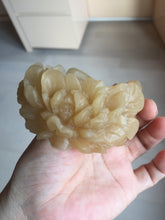 Load image into Gallery viewer, 55.3mm 100% natural yellow brown carved Peony and bow Quartzite (Shetaicui jade) bangle XY98