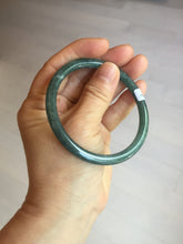 Load image into Gallery viewer, 59.2mm Certified Type A 100% Natural deep sea dark green/blue/gray/black snowy Guatemala slim round cut Jadeite bangle PC105-1029