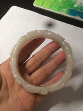Load image into Gallery viewer, 62.3mm 100% natural pale pink/white carved Plum blossoms Quartzite (Shetaicui jade) bangle SY7