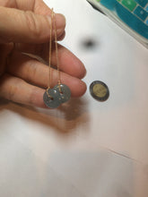 Load image into Gallery viewer, 12.5mm 100% Natural blue gray green safe and sound donut button Guatemala jadeite Jade dangling earring AM76