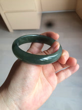 Load image into Gallery viewer, 52.5mm certified type A 100% Natural watery dark green/black oval Jadeite jade bangle BF77-1092