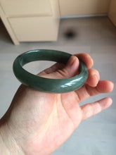 Load image into Gallery viewer, 52.5mm certified type A 100% Natural watery dark green/black oval Jadeite jade bangle BF77-1092