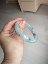 Load image into Gallery viewer, 57.7mm certificated Type A 100% Natural icy watery light green/white with dark green floating flowers Jadeite Jade bangle AD103-5251