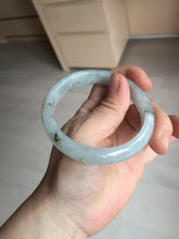 Load image into Gallery viewer, 57.7mm certificated Type A 100% Natural icy watery light green/white with dark green floating flowers Jadeite Jade bangle AD103-5251
